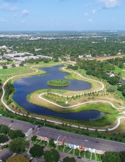One of Exploration Green Detention Facility&rsquo;s five detention ponds