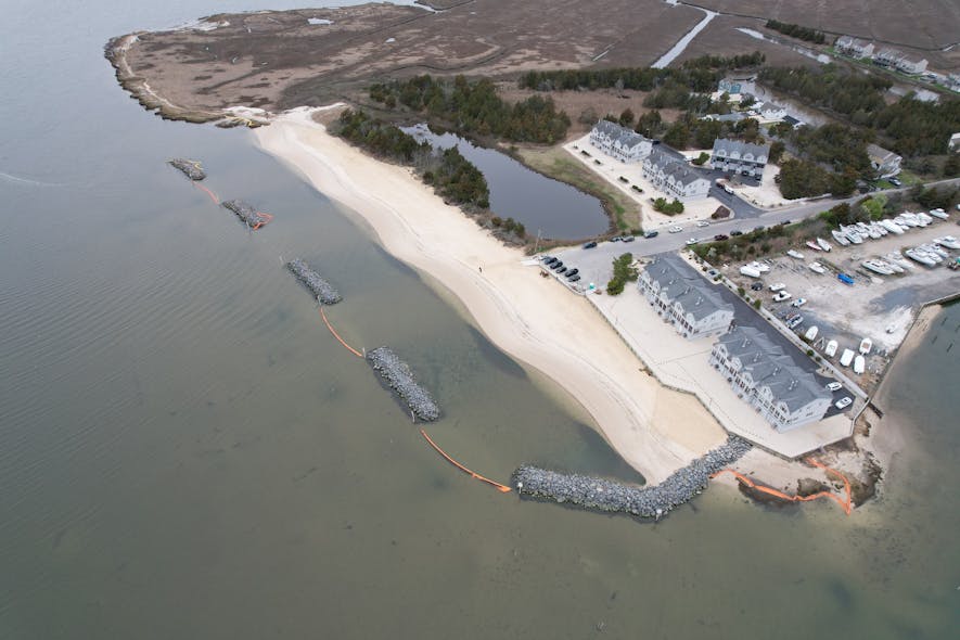 22,000 cubic yards of sand were added at Mystic Beach to restore the shoreline to 177 levels.