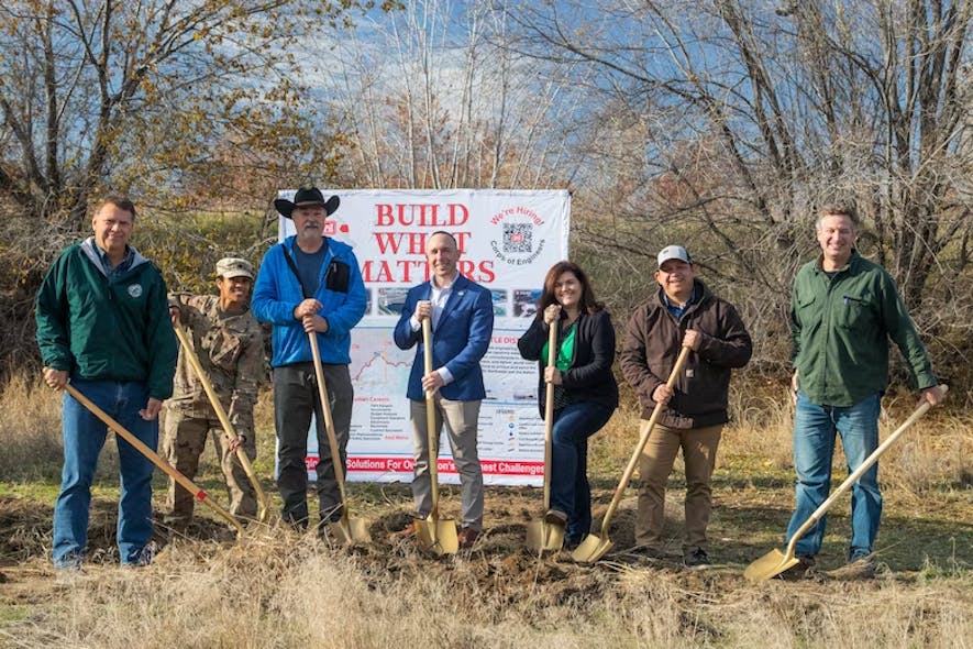 Groundbreaking participants included (L to R) Perry Harvester, Washington State Department of Fish and Wildlife; Lt. Col. Cherise Lao, U.S. Army Corps of Engineers, Seattle District; Joel Freudenthal, former Yakima County Water Resources Strategic Manager; Yakima County Commissioner, District 2, Kyle Curtis; Wendy Christensen, U.S. Bureau of Reclamation; David Blodgett, Yakima Nation and Marc Duboiski, Washington State Recreation and Conservation Office.