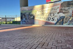 In Kansas City, Missouri, permeable pavers minimize urban stormwater runoff while creating accessible space still functional for parking. In Kansas City, Missouri, permeable pavers minimize urban stormwater runoff while creating accessible space still functional for parking.