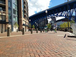 Permeable pavements are now used relatively often in Cuyahoga County, Ohio, including Flats East Bank.