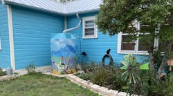 500-gallon wrapped cistern collecting from a 200 square-foot rooftop. Fills with each 2-inches of accumulated rainfall. 500-gallon wrapped cistern collecting from a 200 square-foot rooftop. Fills with each 2-inches of accumulated rainfall.