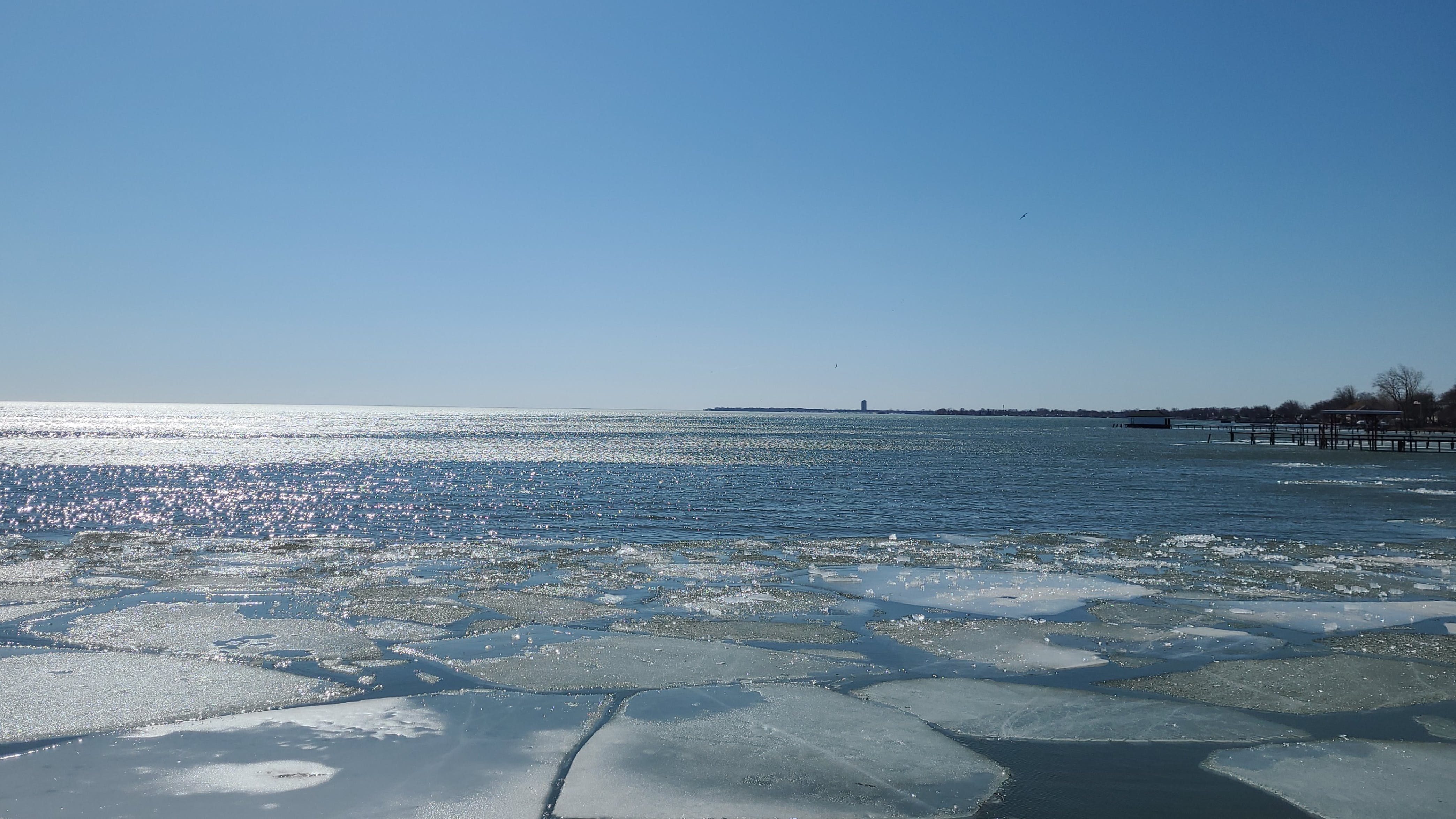 Ice on the lake in St. Claire Shores, Michigan.