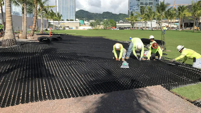 Permeable pavements store precipitation and water in a stone reservoir beneath the blocks, that are eventually infiltrated into the groundwater reserves.