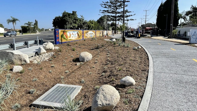 Approximately 3,300 square feet of landscaping was incorporated into the project, covering about 40% of the site.