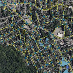 Figure 2: Example of model output comparing present and future flooding during a 10-year, 24-hour storm event. Figure 2: Example of model output comparing present and future flooding during a 10-year, 24-hour storm event.