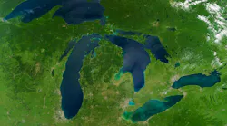 Satellite view of the Great Lakes. Elements of the image furnished by NASA.