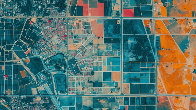 Map of elevation of a city urban area with roads and junctions for GIS and planning usage. Digital elevation model. GIS 3D illustration made after processing aerial pictures taken from a drone. It shows lidar scanned, huge urban area of a city with roads and junctions between dense blocks