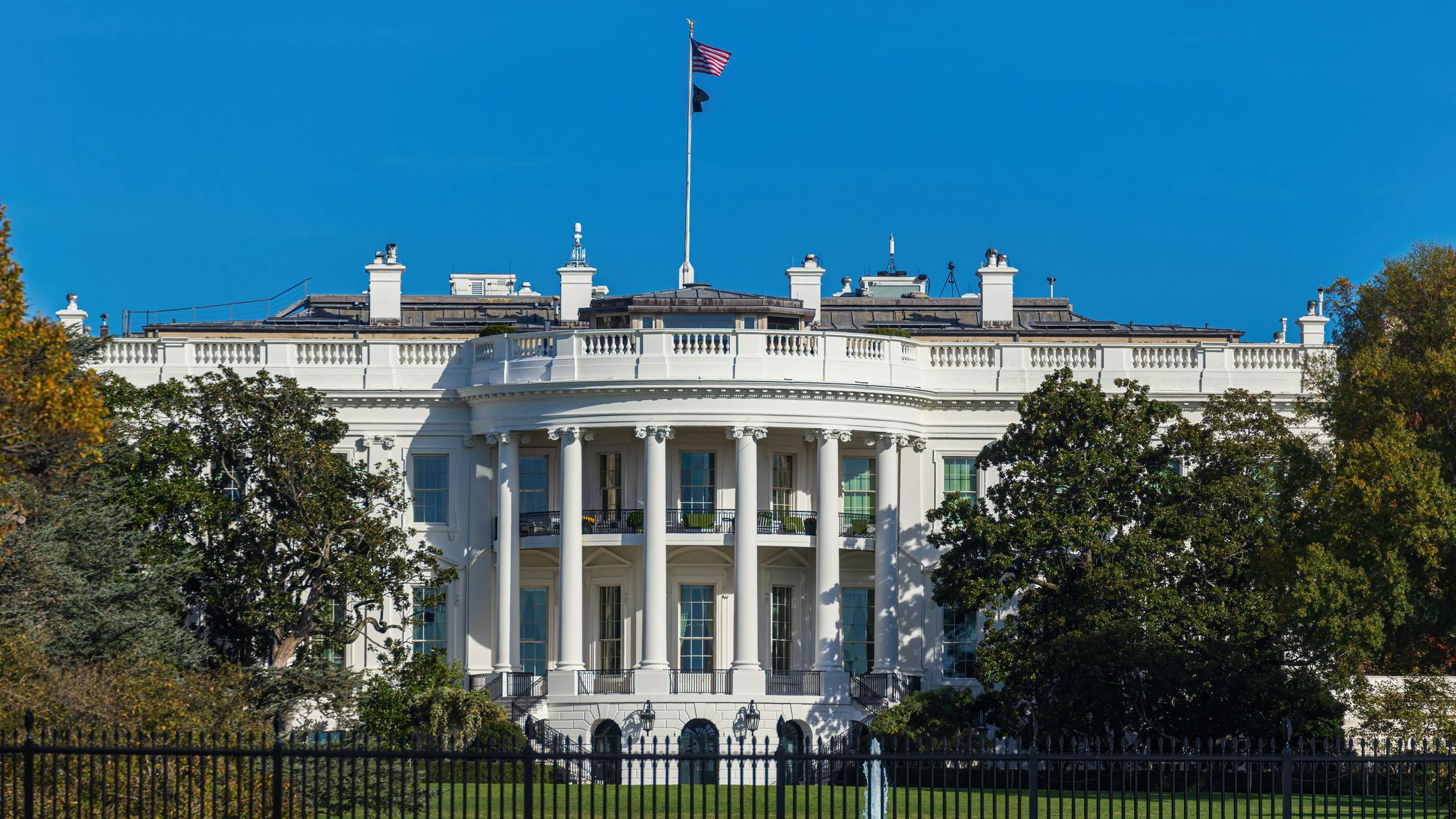 Panoramic view of the White House in Washington DC, USA. Panoramic view of the White House, the residence and workplace of the American president located in the city of Washington DC