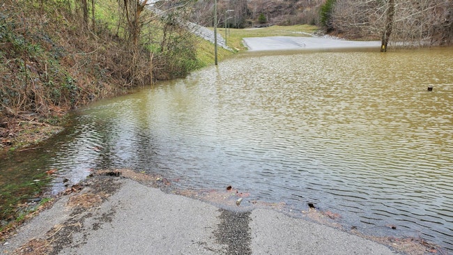 Dewey Lake in Van Lear, KY Flooding at Elevation 660, which is ten feet above summer pool on Valentines Day 2020.