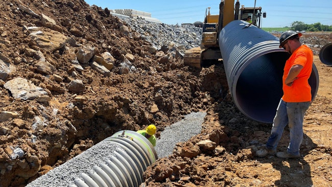 To create the underground stormwater detention system for the Currwood Logistics Park, nearly 23,000 feet of ADS HP Storm pipe in diameters ranging from 15 to 60 inches was used.