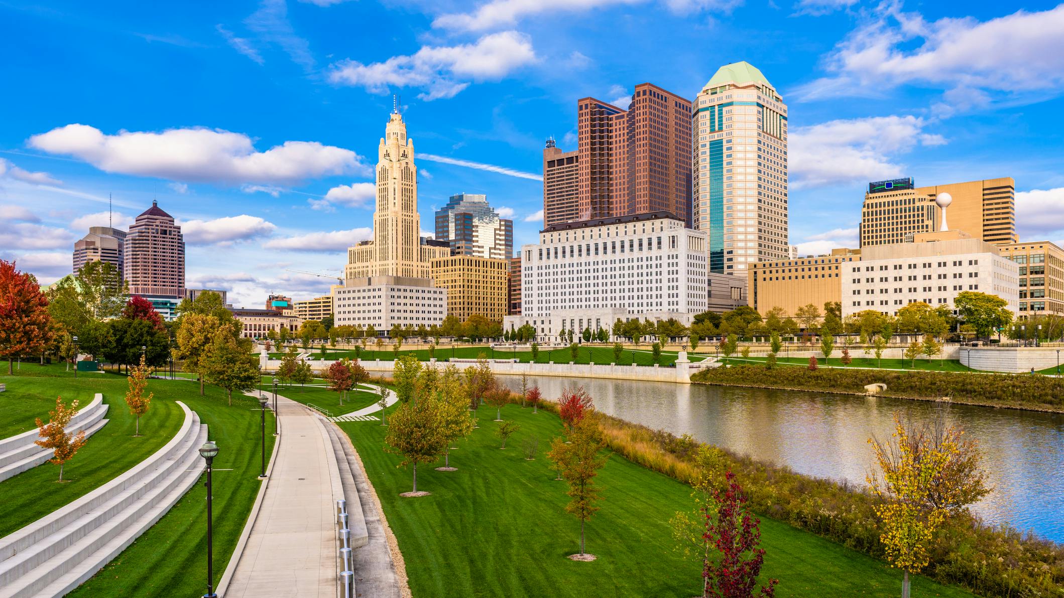 Columbus, Ohio, downtown skyline over the Scioto River