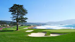 Pebble Beach 18th hole green by the ocean Pebble Beach 18th hole green by the ocean