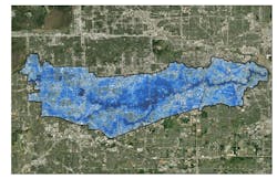 Figure 5: The Brays Bayou watershed experiences widespread inundation for 500-year storm events. Figure 5: The Brays Bayou watershed experiences widespread inundation for 500-year storm events.