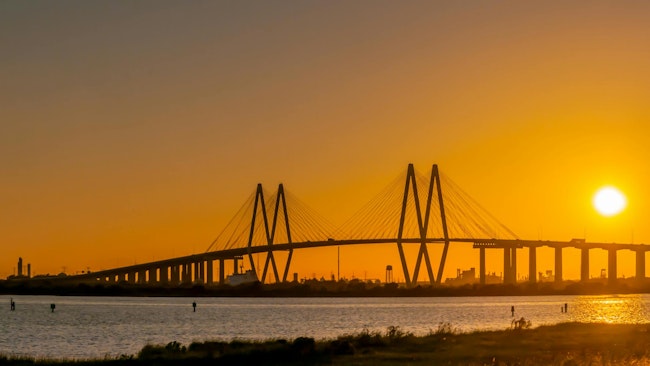 The Fred Hartman Bridge leads into La Porte Texas.
