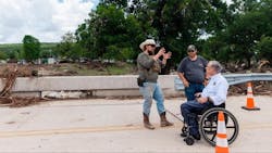Texas Governor Greg Abbott tours flood damage. Texas Governor Greg Abbott tours flood damage.