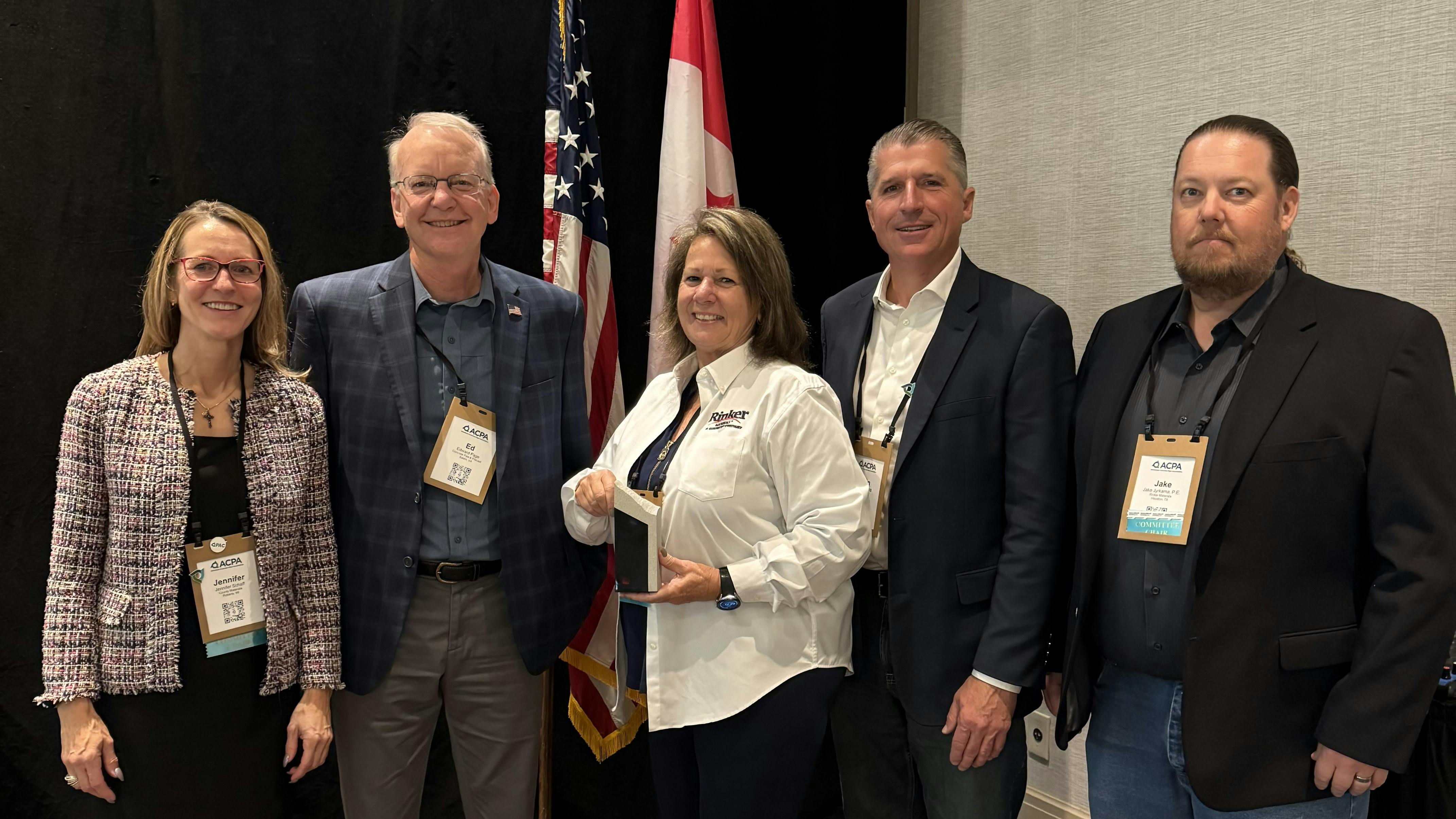 ACPA Committee Leadership Award Winners: Jennifer Schaff, P.E., Ed Page, P.E., Aimee Connerton, John Susong, P.E. and Jake Jyrkama, P.E. (Photo credit: ACPA)