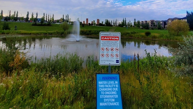 Sign at stormwater pond in Edmonton, Alberta