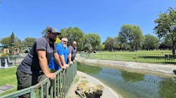 Dan Mudd (Mudd Landscapes), Andrew Chase (Davey Institute Project Manager), and Brian Borkowicz (Davey Institute Biochar Expert) at Westminster Memorial Park’s restored irrigation pond. Dan Mudd (Mudd Landscapes), Andrew Chase (Davey Institute Project Manager), and Brian Borkowicz (Davey Institute Biochar Expert) at Westminster Memorial Park’s restored irrigation pond.