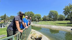 Dan Mudd (Mudd Landscapes), Andrew Chase (Davey Institute Project Manager), and Brian Borkowicz (Davey Institute Biochar Expert) at Westminster Memorial Park’s restored irrigation pond. Dan Mudd (Mudd Landscapes), Andrew Chase (Davey Institute Project Manager), and Brian Borkowicz (Davey Institute Biochar Expert) at Westminster Memorial Park’s restored irrigation pond.