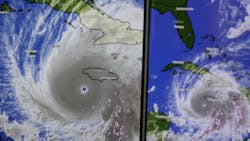 Hurricane Melissa shown on screen through windy app Hurricane Melissa shown on screen through windy app