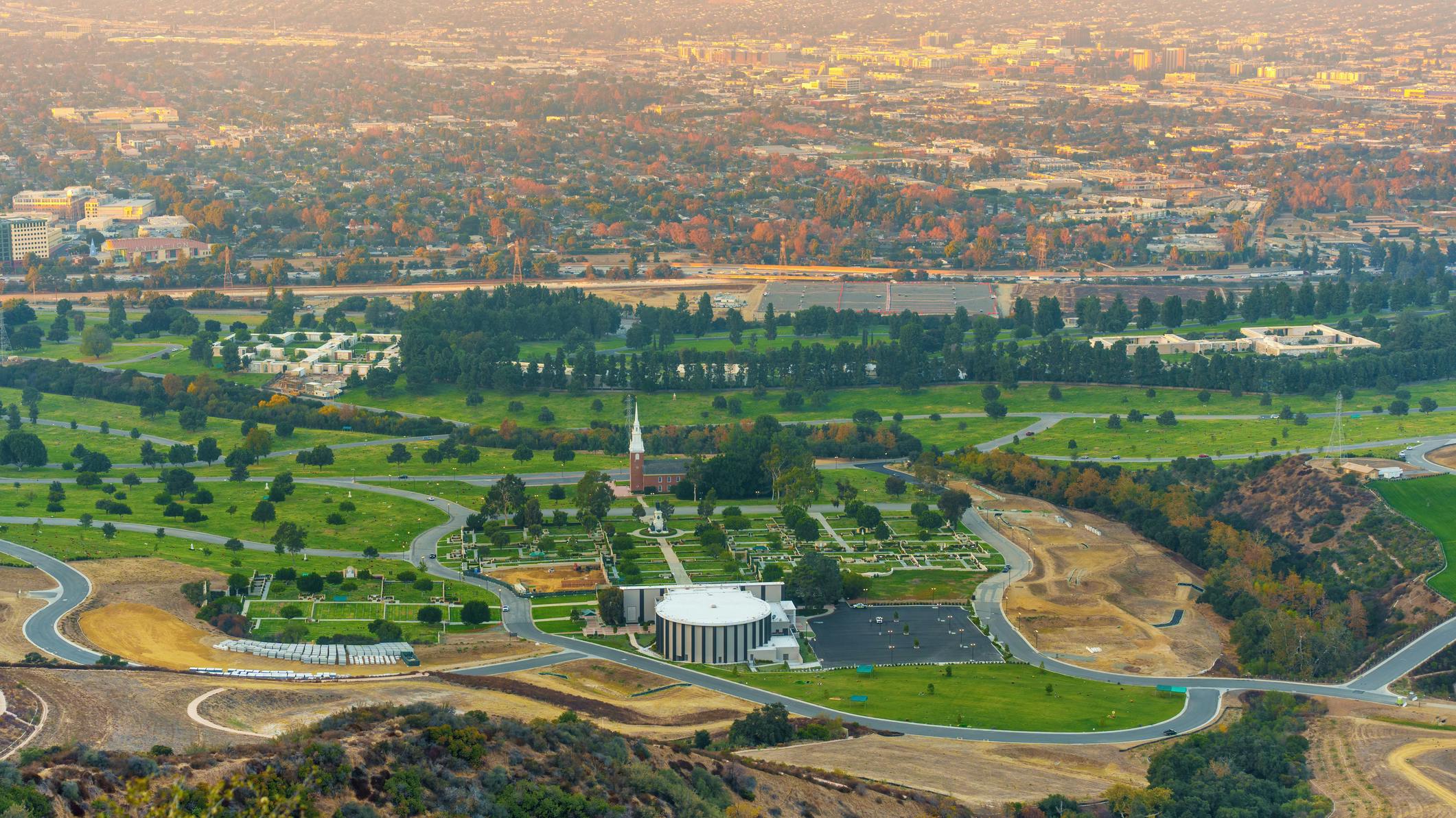 Scenic Aerial View of Forest Lawn Memorial Park in Los Angeles, California