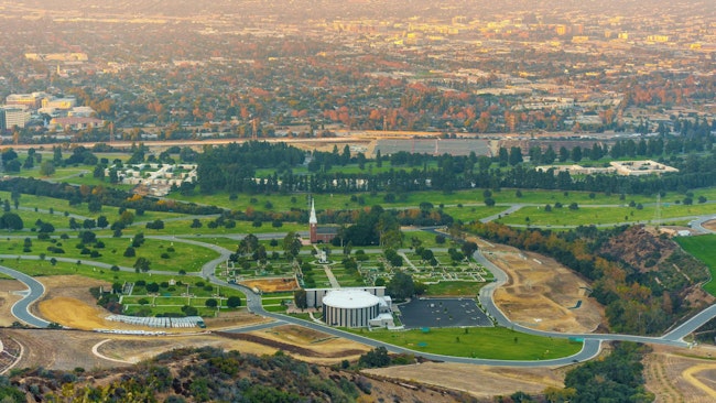 Scenic Aerial View of Forest Lawn Memorial Park in Los Angeles, California