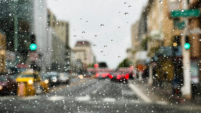 Driving through San Francisco on a rainy day