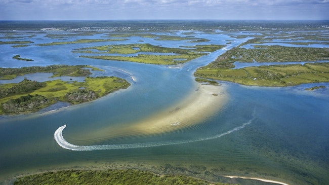 Aerial of wetlands at Cumberland Island National Seashore, Georgia
