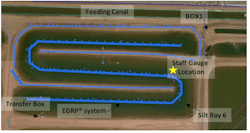 Figure 5: Aerial view of Silt Bay 6 infiltration layout. (Image credit: Parjana Engineering modified from Google Earth imagery). Figure 5: Aerial view of Silt Bay 6 infiltration layout. (Image credit: Parjana Engineering modified from Google Earth imagery).