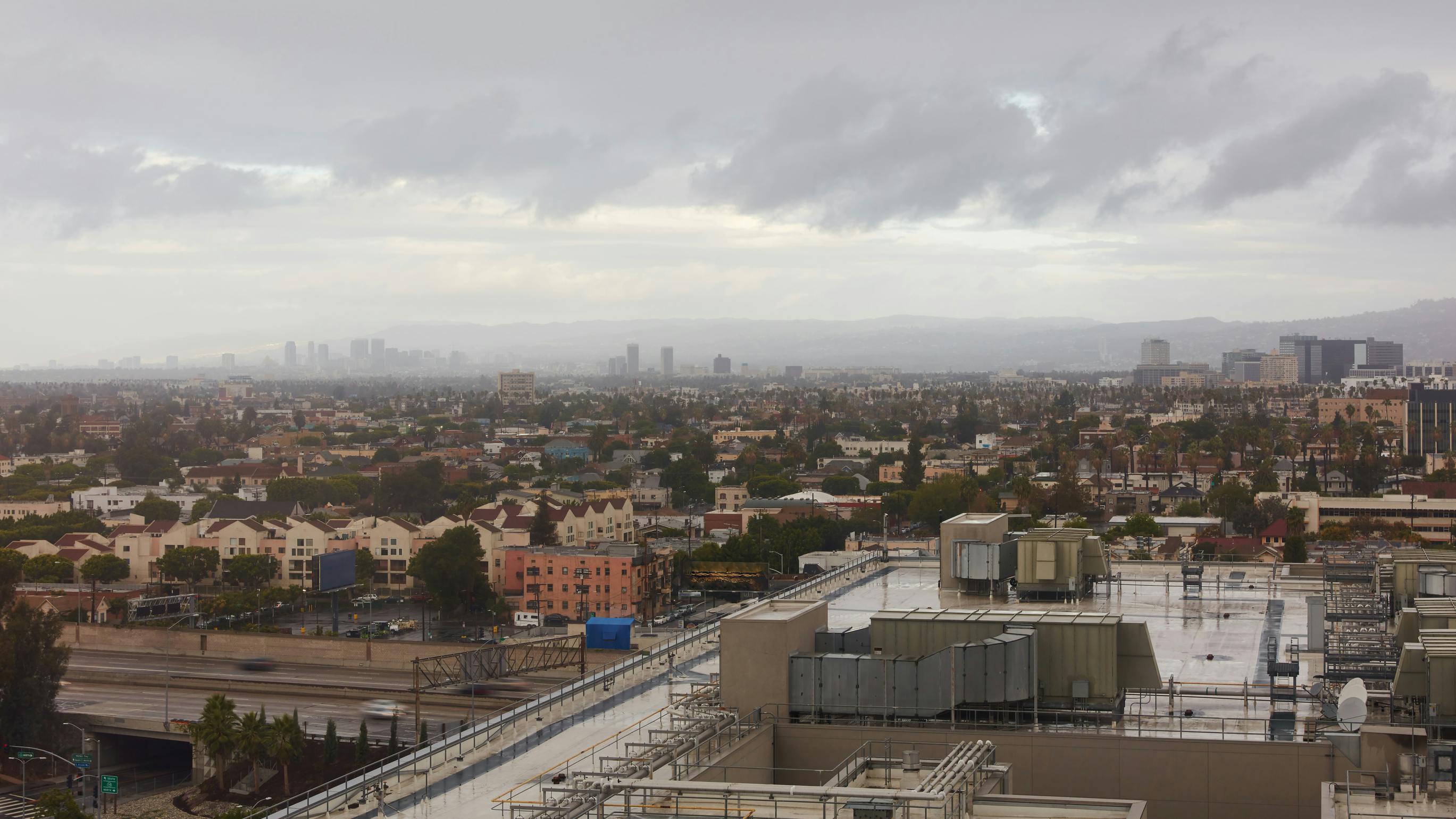 Rainy day over Los Angeles skyline