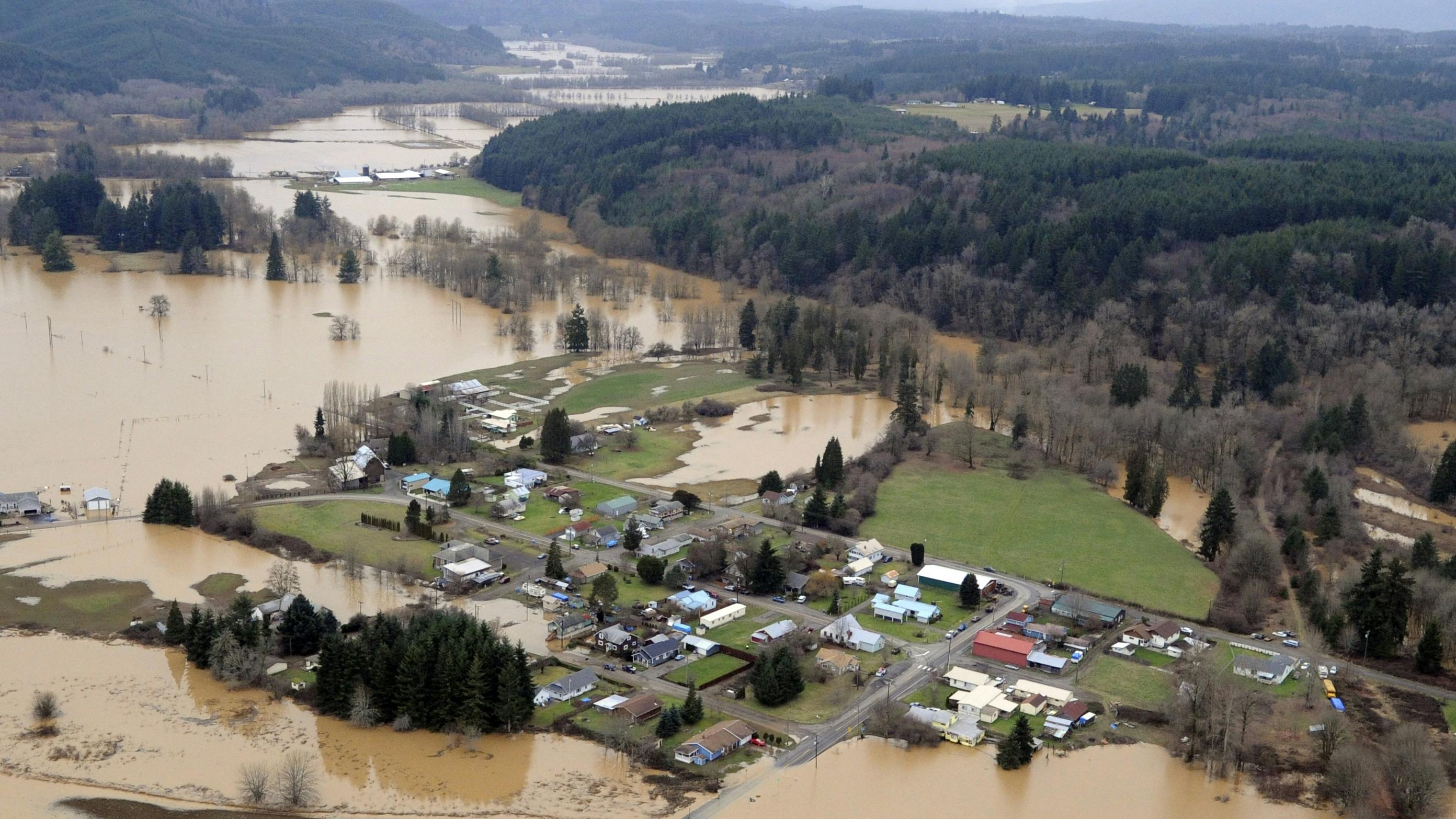 Washington state flooding in the farm valleys along Interstate 5