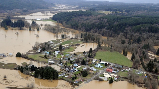 Washington state flooding in the farm valleys along Interstate 5