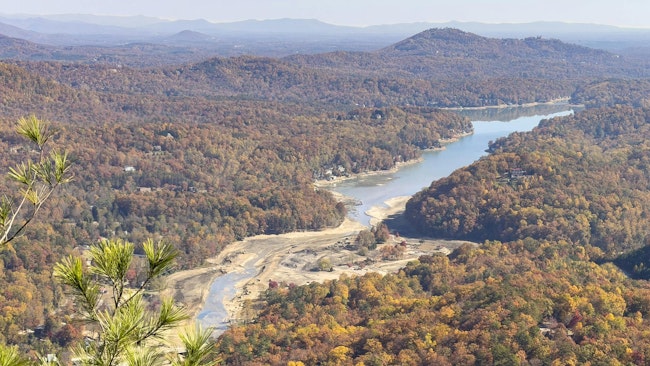 Lake Lure in the fall recovering from Hurricane Helene