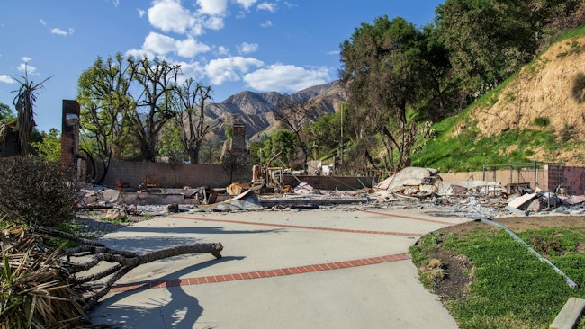 Homes destroyed in the Altadena wildfires on Loma Alta Drive in Altadena California