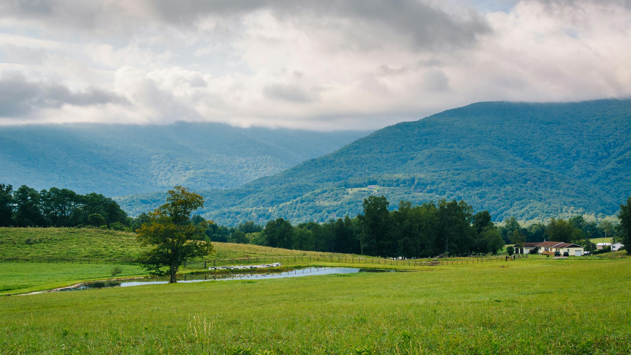 pond and mountains in the rural Potomac Highlands of West Virginia
