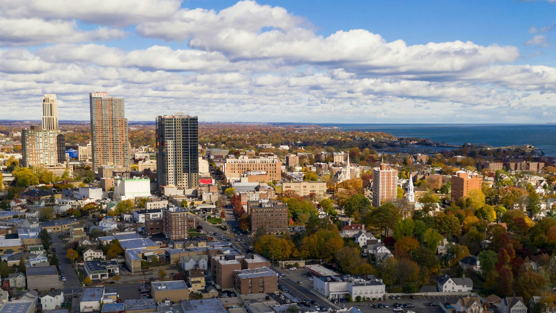 Aerial View Downtown City Skyline New Rochelle New York