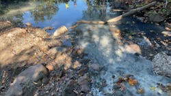 'White, odorous residue flowing through an Elizabeth River tributary in Hillside, NJ.' (Photo credit: EPA) 'White, odorous residue flowing through an Elizabeth River tributary in Hillside, NJ.' (Photo credit: EPA)