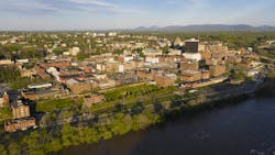 Aerial View of the James River flowing by the hill that holds lynchburg Virginia Aerial View of the James River flowing by the hill that holds lynchburg Virginia