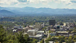 Low aerial shot of downtown Asheville, North Carolina Low aerial shot of downtown Asheville, North Carolina