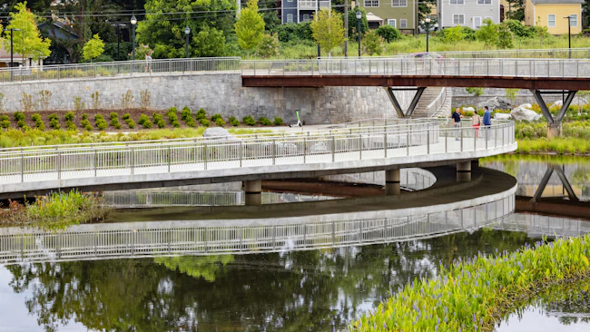 Throughout the years, dramatic increases in impervious surfaces had contributed to flooded streets and homes in the Historic Vine City community in Atlanta, Georgia. A watershed achievement in many ways, the 16-acre Rodney Cook Sr. Park captures and stores up to 10 million gallons of stormwater.