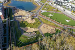 Rather than adding more costly traditional sewer tunnels to address combined sewer overflows, a blighted industrial lowland area was transformed into the Historic Fourth Ward Park surrounding a functional stormwater retention pond in Atlanta, Georgia. Rather than adding more costly traditional sewer tunnels to address combined sewer overflows, a blighted industrial lowland area was transformed into the Historic Fourth Ward Park surrounding a functional stormwater retention pond in Atlanta, Georgia.