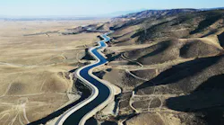 Aerial view of water carrying aqueduct in Outer Los Angeles