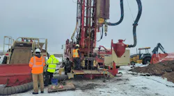 Monitoring well drilling operations for groundwater well installation and geochemical sample collection.