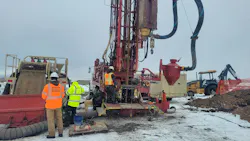 Monitoring well drilling operations for groundwater well installation and geochemical sample collection. Monitoring well drilling operations for groundwater well installation and geochemical sample collection.