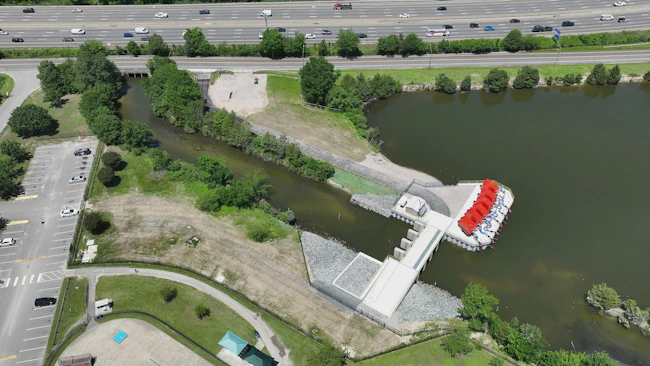Arial view of the Windsor Woods Tide Gate Project in Virginia Beach.