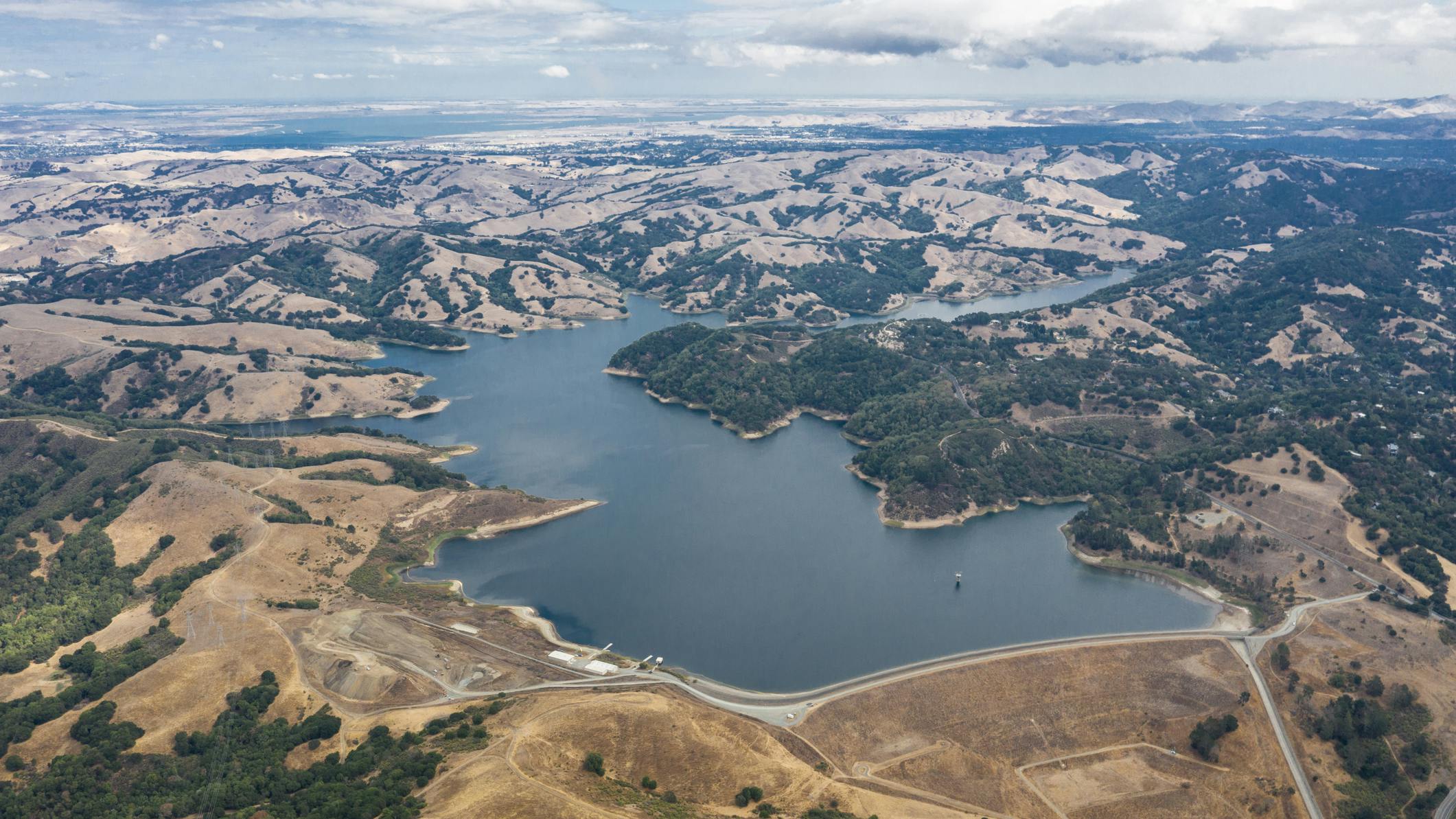 Aerial of Briones Reservoir in East Bay, Northern California