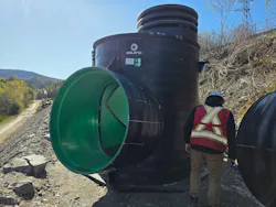 Manholes made from high-density polyethylene with diameters that matched the pipe were efficient to install and included aluminum ladders inside.